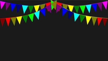 Bunting Hanging Rainbow Color Flags Triangles Banner on Black or Dark Background. LGBT garland. Pennants chain. Party bunting decoration. Pride Month. vector