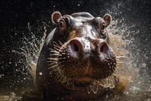 Euphoric Narcos Hippo in white powder pond boss colombian dealers background illustration photo