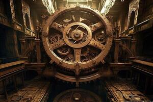 gigante aparato de relojería mecanismo Steampunk ilustración generativo ai foto
