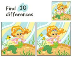 Find 10 differences with happy mermaid vector illustration