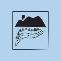 silhouette of mountain view with winding road and trees around it vector