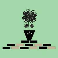 silhouettes of flowers on pots with neatly arranged bricks vector