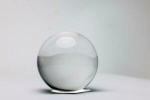 Clear glass transparent crystal lens ball on white background photo