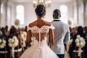 Amazing african american couple in church ceremony at wedding. . photo