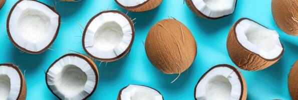 Coconuts on blue background. Illustration photo