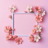 Pink empty frame with flowers. Illustration photo