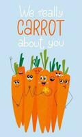 We really carrot about you funny handdrawn design. Handdrawn trendy food characters with different emotions. vector