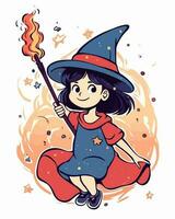 anime witch illustration vector