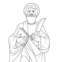 Saint Bartholomew Apostle Vector Illustration Outline Monochrome