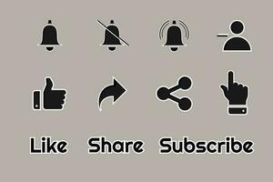 A set of social media icons such as like, share, subsribe, and notification bell vector