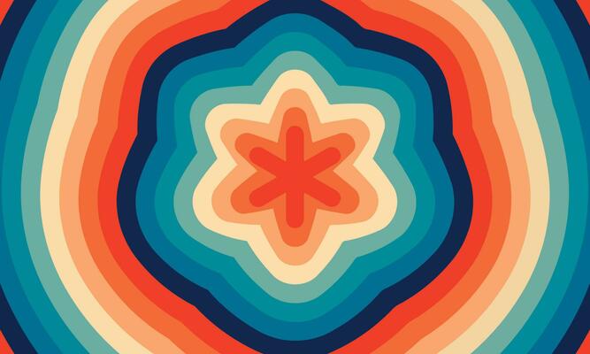 Flower retro vintage swirl twirl pattern abstract 70s background. Vector illustration