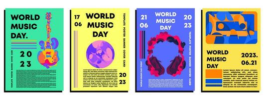 conjunto de creativo concepto mundo música día póster. editable. vector ilustración