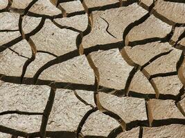 Dry and cracked soil or sediment of the treatment pond photo