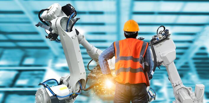 Control engineer Robotic arms, industrial robots, factory automation machines photo