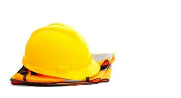 Yellow helmet and an orange shirt industry on a white background photo