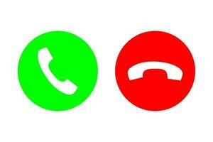 Phone call vector flat icon set with green call out or answer button and red hang up or decline button. Design for website, mobile app.