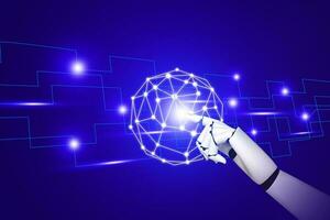 Robot hand abstract lines and connection points communication technology background for business internet network digital data connection and big data concept. photo