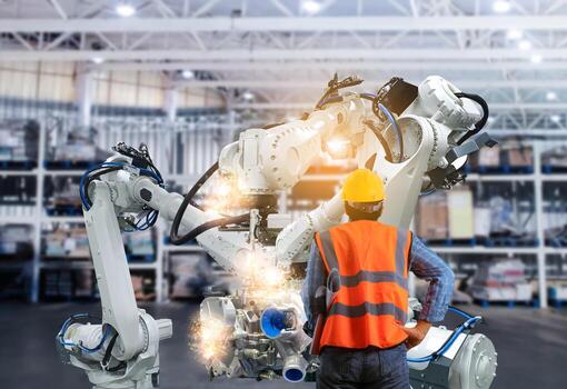 Control engineer Robotic arms, industrial robots, factory automation machines photo