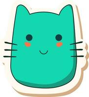 Sticker Style Cat Emoji Face In Turquoise Color. vector