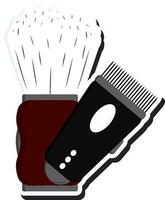 Trimmer With Shaving Brush Icon In Black And Brown Color. vector