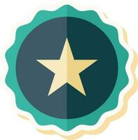 Round Star Badge Icon In Teal And Pastel Yellow Color. vector