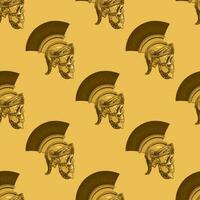 Skull in a gladiator helmet in a monochrome pattern for print and design. Vector clipart.