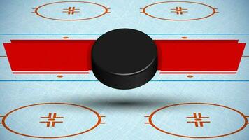 template for tournament with ice hockey puck on background of sport ice rink with ribbons for announcement of names of teams. Vector