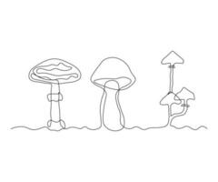 abstract Mushroom Set Continuous One Line Drawing vector