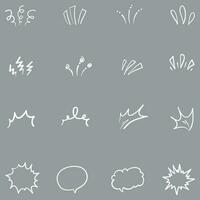 Vector set of hand-drawn cartoony expression sign doodle, curve directional arrows, emoticon effects design elements, cartoon character emotion symbols, cute decorative brush stroke lines.