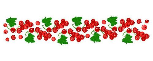 A pattern of red currant berries with green leaves. The concept of healthy eating. Ripe berries. Fruit picking. Vector illustration in a flat style.