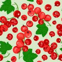 Seamless pattern of red currant and green leaves. Ripe berries. Fruit picking. Vector illustration in the flat style for the design of menus, recipes and food packages.