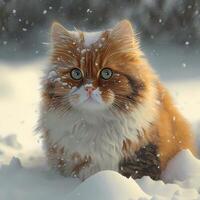 nieve gato ilustración ai generado foto