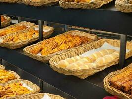 Breakfast a bread and bakery croissants photo