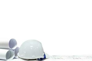 Helmet concept and building construction plan. Empty space. photo