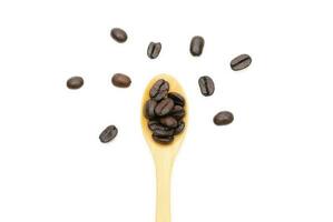 Roasted coffee beans in a sack of cloth on a white background photo