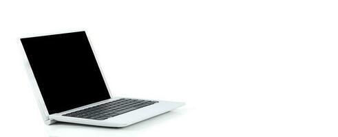 laptop computer on white background and free space photo