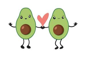 A set of avocados in the style of kawaii. Avocado fruits in a flat design. vector