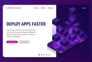 Deploy apps faster isometric landing page banner vector