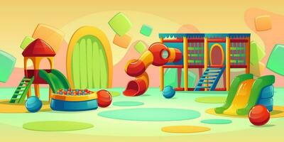 Kids playground with carousel and slide vector