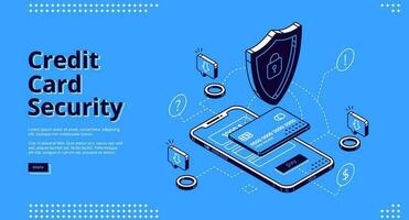 Credit card security isometric landing web banner vector