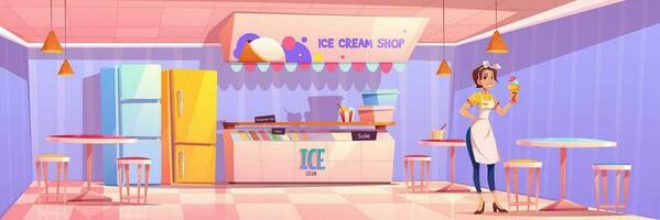 Saleswoman in ice cream shop or parlor or cafe vector