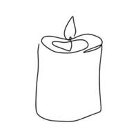 Burning fire candle. Candle light continuous one line drawing art. Vector