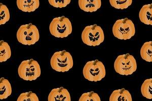 Vector seamless pattern with orange pumpkin for Halloween on a dark background. Vector