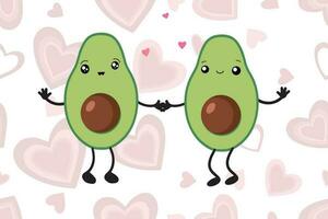 A set of avocados in the style of kawaii. Avocado fruits in a flat design. vector