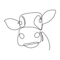 Cow head in continuous line art drawing style. Cow portrait black linear sketch isolated on white background. Vector