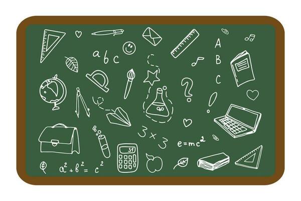 Background of school icons in doodle style. School education. Back to school doodle drawing. Vector illustration