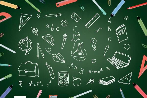 Background of school icons in doodle style. School education. Back to school doodle drawing. Vector illustration