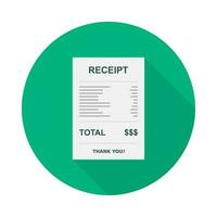 Receipt paper, bill check, invoice, cash receipt. Isolated icon. shop receipt or bill, atm check with tax or vat. vector