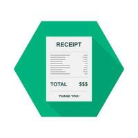 Receipt paper, bill check, invoice, cash receipt. Isolated icon. shop receipt or bill, atm check with tax or vat. vector