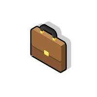 Briefcase left view Black Stroke and Shadow icon vector isometric. Flat style vector illustration.